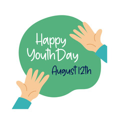 happy youth day lettering with hands symbols flat style