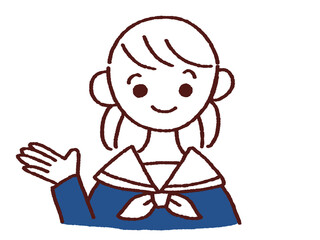 左手を上げて案内する女の子