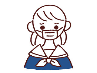 眉間にしわを寄せる女の子 マスク着用