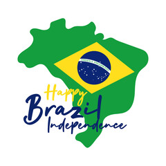 happy independence day brazil card with flag in map flat style