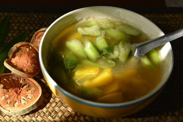 Thai Soup with various Herbs and local vegetables in the morning.