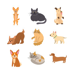 bundle of cats and dogs set icons