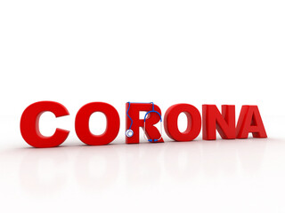 3d render Corona virus word with stethoscope, isolated in white background