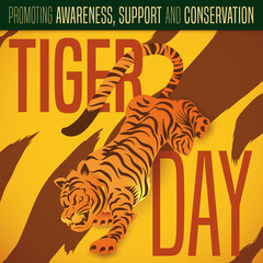 Fototapeta na wymiar Prowling Tiger Ready for its Day with Awareness and Support, Vector Illustration
