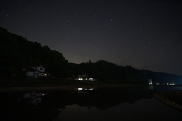 night sky reflection in countryside of Japan