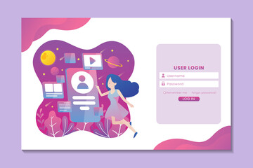 Log in landing page concept in virtual reality concept with woman