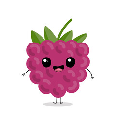 Cute Raspberry. Vector illustration sketch. Character Cartoon. Kawaii cartoon Emoji. Cute fruit vector character. Can be used for kids t shirt design. Fashion print graphic for Greeting cards.