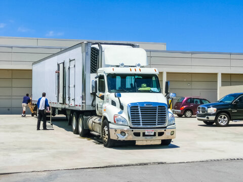 Orlando, Florida, USA - May 10, 2018: American style truck on freeway road at Orlando, Florida, USA