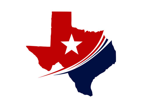 map of Texas with star and swoosh logo sign 