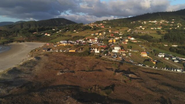 Coastal village in Galicia. Aerial Drone Footage