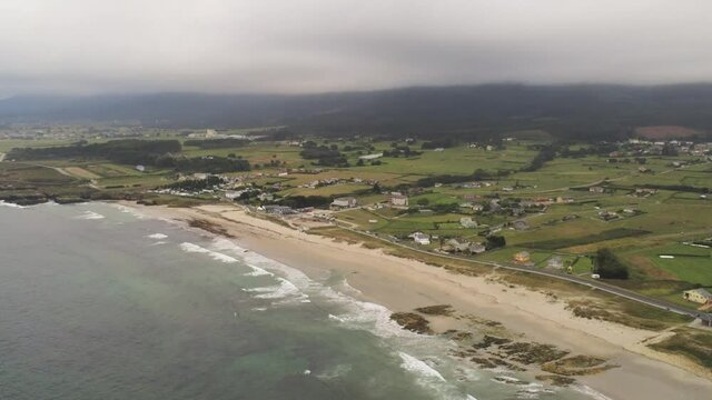 Aerial view of beautiful  beach in Galicia,Spain. Drone Video