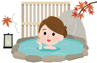 温泉 露天風呂に入る女の子 イラスト Wall Mural Wallpaper Murals こけ田