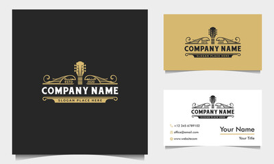 Classic rock guitar emblem logo design inspiration