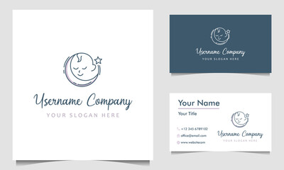 Fototapeta premium Happy baby sleeping / cute babyshop with moon logo design vector template