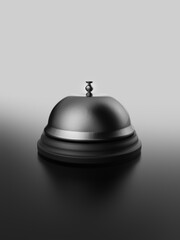 3D rendering, illustration of a black hotel concierge bell on a grey background