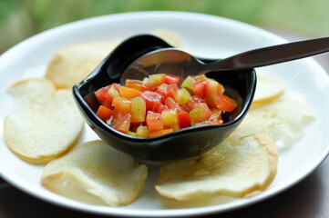 salsa sauce, tomato sauce and biscuit