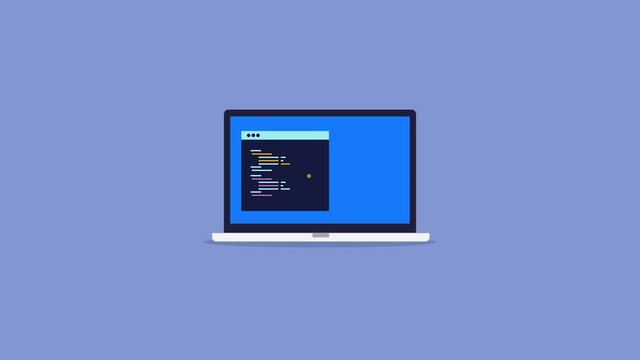 Developing program and coding, website technology, app and software development, successful start-up launch, rocket, business and internet communication concept. 2d animation 4k video clip.