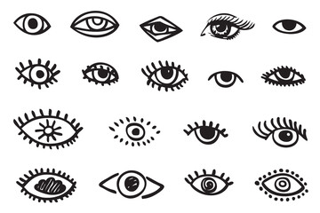 Hand drawn icon eyes. Symbol of vision. Vector illustration isolated on the white background. 