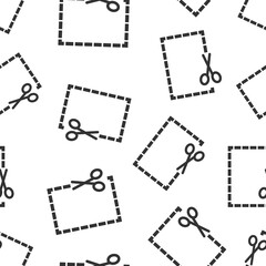 Coupon cut lines icon in flat style. Scissors snip sign vector illustration on white isolated background. Sale sticker seamless pattern business concept.