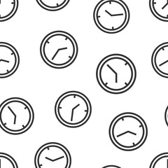Clock icon in flat style. Watch vector illustration on white isolated background. Timer seamless pattern business concept.