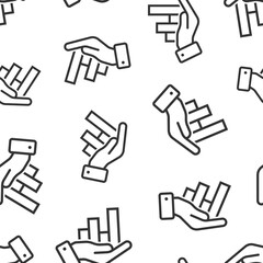 Growth revenue icon in flat style. Diagram with hand vector illustration on white isolated background. Finance increase seamless pattern business concept.