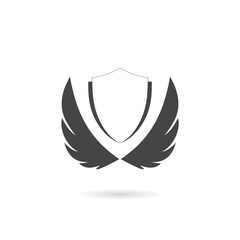 Shield wings icon with shadow