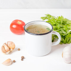 vegetable broth, vegan menu, broth and ingredients for vegetarian soup