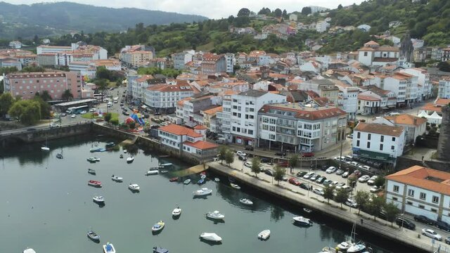 Coastal village in the Camino de Santiago. Galicia,Spain. Aerial Drone Video