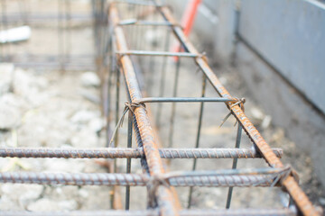 Steel tie of ground beam waiting for concrete work