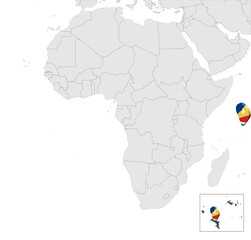 Location Map of Seychelles on map Africa. 3d Republic of Seychelles flag map marker location pin. High quality map Union of the Seychelles. Africa. EPS10.