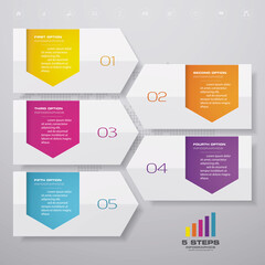 5 steps timeline infographic element. 5 steps infographic, vector banner can be used for workflow layout, diagram,presentation, education or any number option. EPS10.