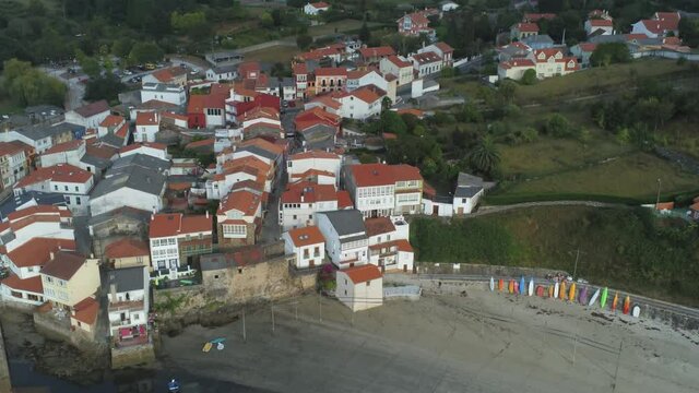 Beautiful fishing village of Galicia,Spain. Aerial Drone Video