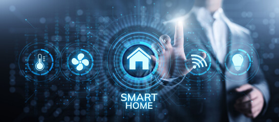 Smart home life process automation IOT internet of things concept on screen.