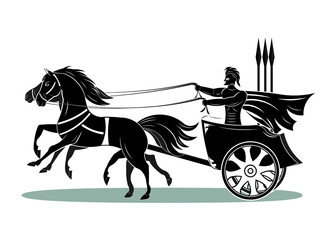 roman racing horse with chariot drawing in vector