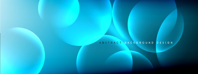 Vector abstract background liquid bubble circles on fluid gradient with shadows and light effects. Shiny design templates for text