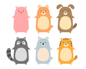 Cute animals flat design concept. Vector illustration
