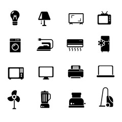 Set of electronic equipment icon draw in black design isolated on white background 