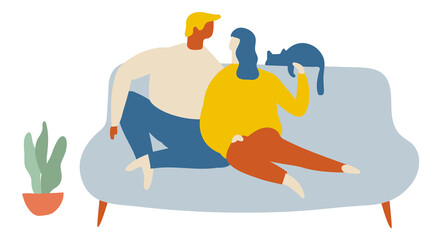 Couple at home Flat Vector. Cozy home, relaxing