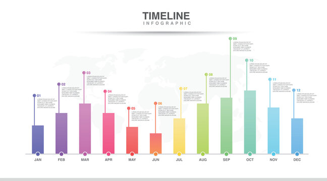 Year business profits, 12 months, 1 year, Timeline infographics design vector and Presentation business can be used for Business concept with 12 options, steps, result or processes