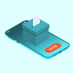 The concept of online voting using the phone. Vector illustration in isometric style.