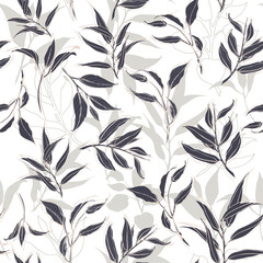 Hand drawn botanical seamless pattern on white background