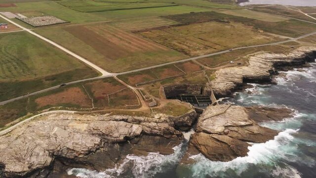 Cliffs and waves in the coast of Galicia,Spain. Aerial Drone Video