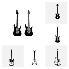 Set of Electric guitar design vector template. Simple set of electric guitar vector icons