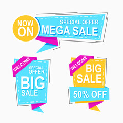 set of colorful sale labels and stickers promotion with flat design concept