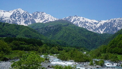 beautiful landscape in the mountains of Japan alps in early Spring