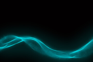Abstract dark background with stylized blue wave below and blank space for text on top. Concept - information transfer, new technologies, scientific developments.