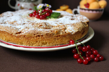 Sweet Apple pie sprinkled with powdered sugar