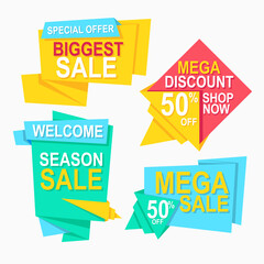 abstract origami set of colorful sale labels with flat label design concept for promotion and advertisement