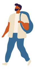 Walking Man, Guy Flat Vector Character 