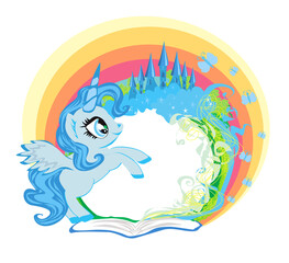 beautiful unicorn and fairy-tale princess castle